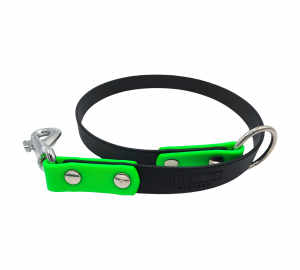 Attache pour pierre à sel en Biothane noir et vert fluo – 19 mm – Cheval – Urban Pet Factory