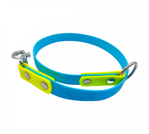 Attache pour pierre à sel bleu ciel et jaune fluo en Biothane – Cheval – Urban Pet Factory – 19 mm