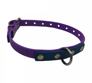 Collier pour chien en biothane 13 mm, violet avec embout bleu canard et rivets métalliques – Urban Pet Factory.