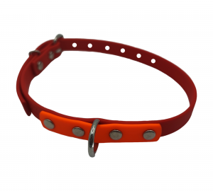 Collier pour chien en biothane 13 mm, coloris rouge et orange fluo, avec boucle et anneaux métalliques – Urban Pet Factory.