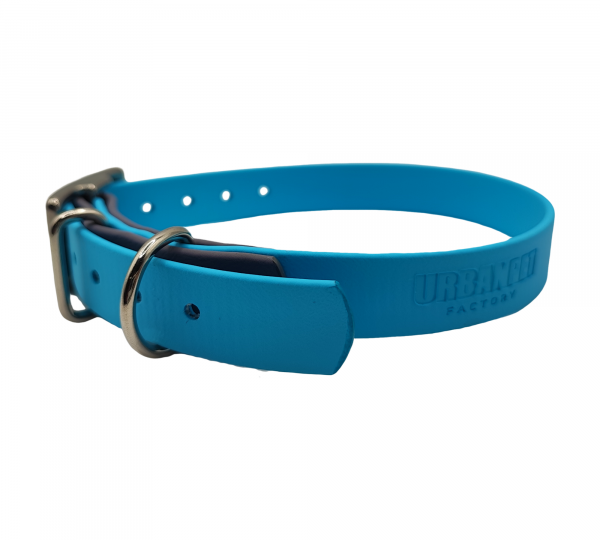 Collier pour chien en biothane bleu clair et bleu foncé, largeur 19 mm, avec boucle métallique – Urban Pet Factory.