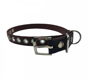 Collier bicolore 19 mm pour chien en biothane, coloris marron chocolat et noir intense.
