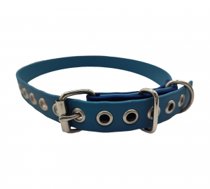 Collier bicolore 19 mm pour chien en biothane, bleu clair et bleu foncé, avec œillets renforcés – Urban Pet Factory.