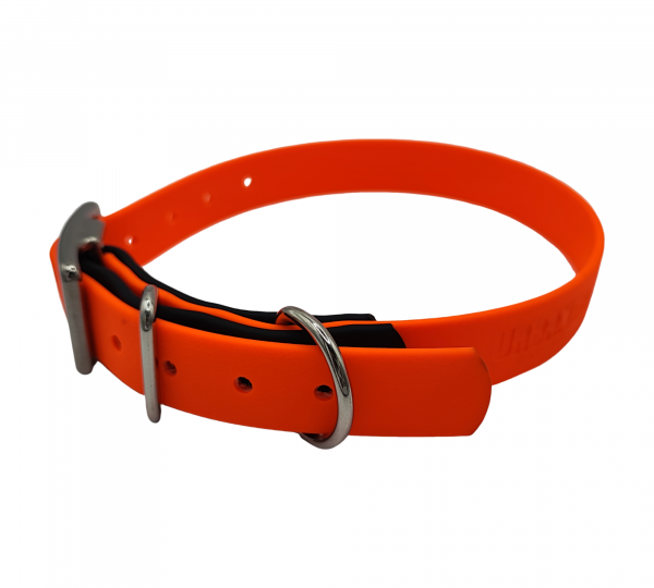 Collier bicolore 19 mm pour chien en biothane, orange fluo et noir, Urban Pet Factory.