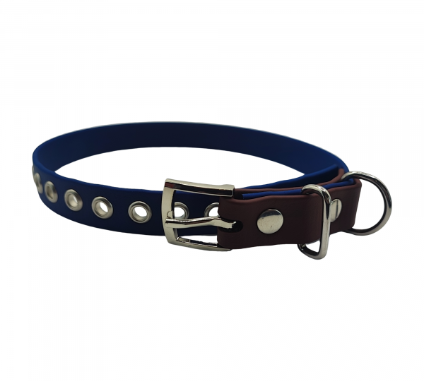 Collier bicolore 19 mm pour chien en biothane, bleu et marron, Urban Pet Factory.