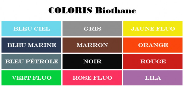 tableau des couleurs pour articles biothane