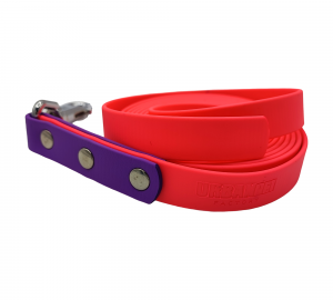 Longe pour cheval en Biothane rose fluo avec poignée violette et mousqueton – modèle UrbanPet