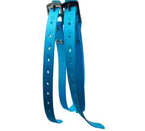 Paire d’étrivières en Biothane bleu, avec marquage numéroté pour un ajustement précis et rapide.