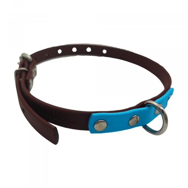 Collier S marron et bleu ciel - boucle rouleau - 13mm