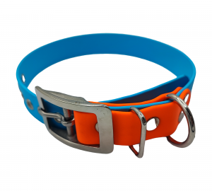 Collier L bleu ciel et orange - boucle double / avec œillets - 25mm