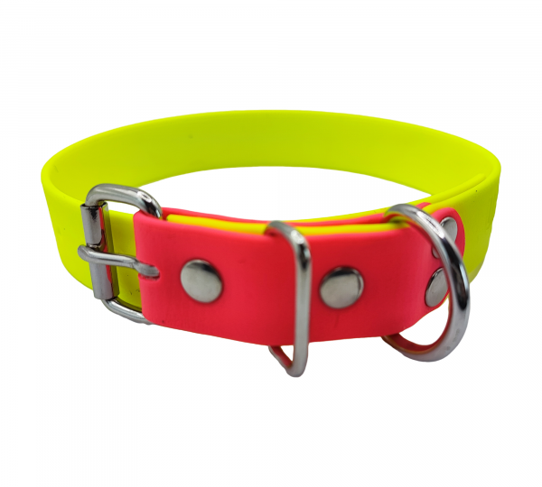 Collier L jaune fluo et rose fluo - boucle rouleau / sans œillet - 25mm