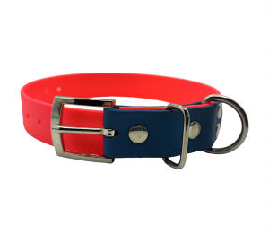 Collier M rose fluo et bleu pétrole - boucle simple / sans œillet - 25mm