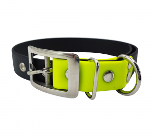 Collier XL noir et jaune fluo - boucle double / avec œillets - 25mm