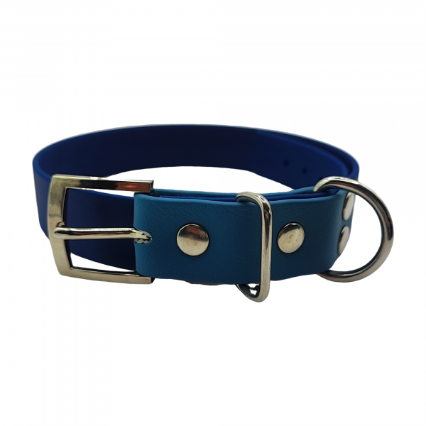 Collier L bleu marine et bleu pétrole - boucle simple / sans œillet - 25mm
