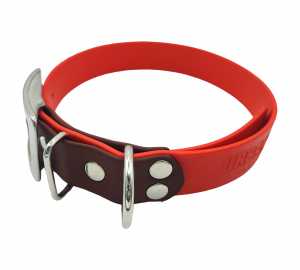 Collier L rouge et marron - boucle double / avec œillets - 25mm